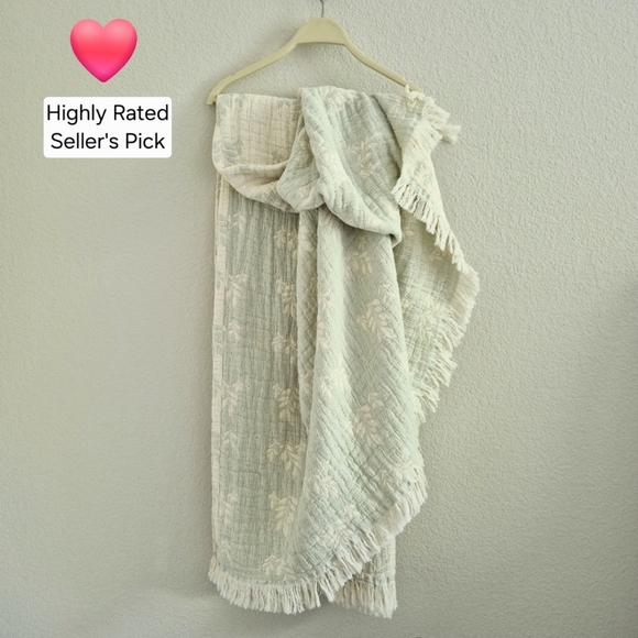 Piscatextil 100% Cotton cozy Light green(Mint) Textured all season Throw Blanket